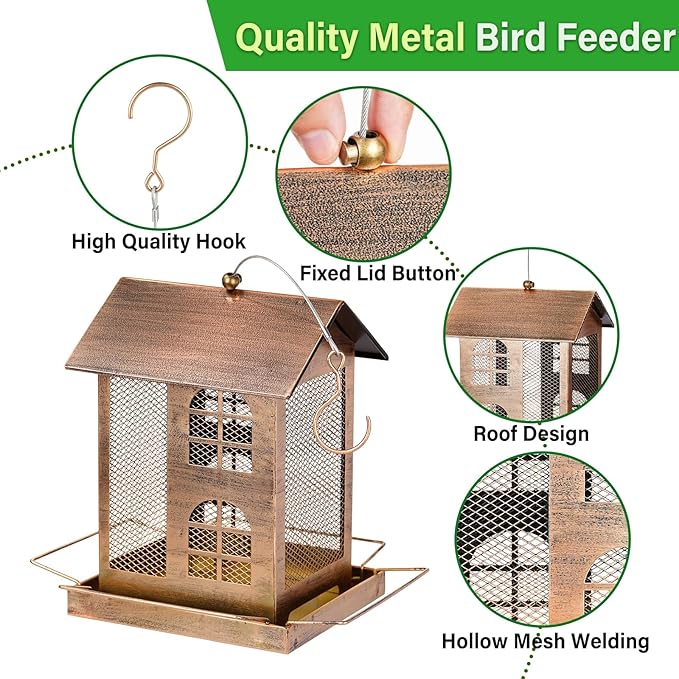 Bird Feeders for Outdoors, Heavy Duty Metal Bird Feeders for Outside Hanging, 6Lbs Large Capacity Wild Birdfeeder for Garden, Patio Watching Decor Durable Backyard Feeder