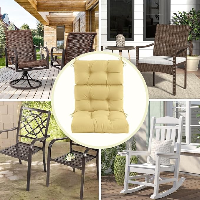 Outdoor/Indoor High Back Chair Cushion, Waterproof Outdoor Rocking Chair Cushion with Ties, Tufted Replacement Seat Cushions for Outdoor Furniture, Khaki
