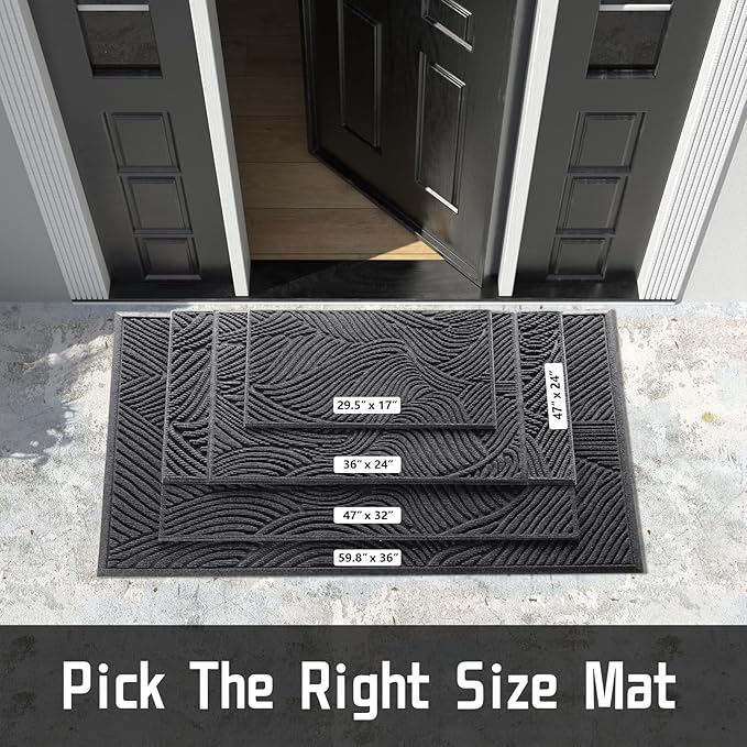 Yimobra Doormat Outdoor Entrance, Simple Stripes All-Weather Waterproof & Non-Slip Mat for Front Door, Heavy Duty Welcome Mat for Indoor, Garage, Patio-29.5x17, Dark Grey