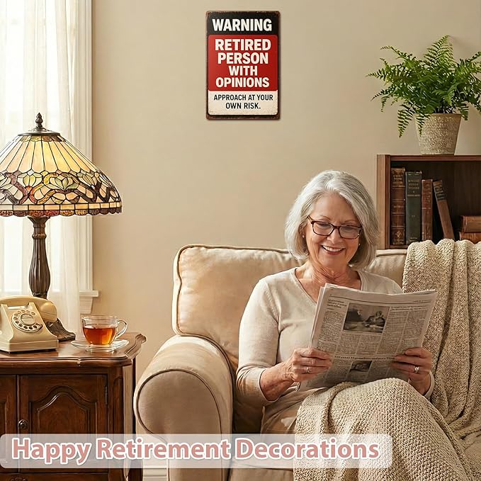 MAMAGIFTREE Funny Retirement Warning Sign Christmas Gifts for Retirees, 8x12 Inch Retirement Party Decorations, Man Cave Decor, Funny Retirement Gifts for Woman Men Dad Coworker, Vintage Tin Signs
