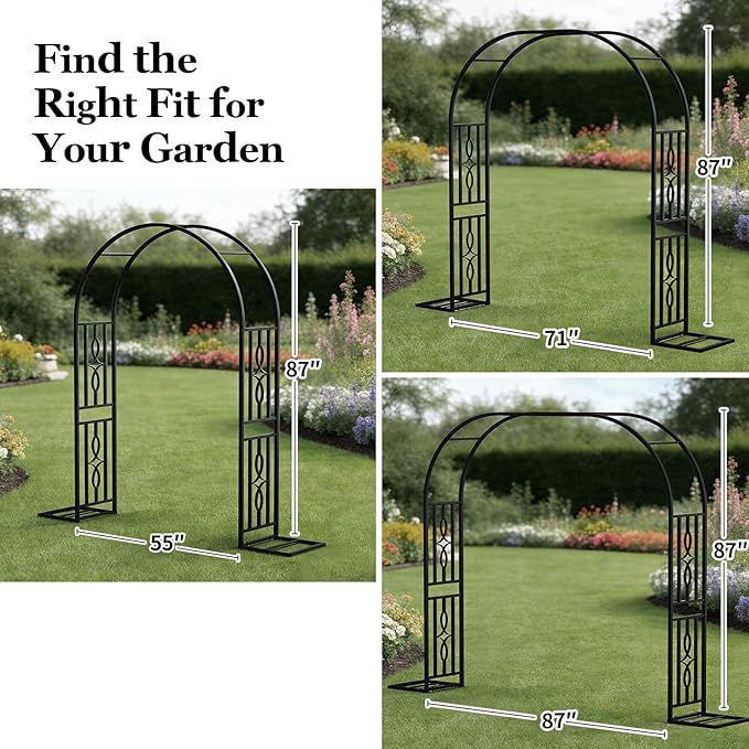 Metal Garden Arch, Heavy Duty Garden Trellis for Climbing Plants, with Enlarged Base for Stability, Ideal for Wedding Arches & Party Decorations, 87" W x 87" H