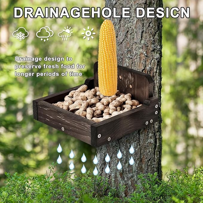Durable Squirrel Feeder Outside, Squirrel Feeders for Outdoors, Chipmunk Feeder for Patio, Lawn, Garden, Squirrel Food for Backyard Squirrels Holds Corn Cobs, Peanut (Dark Brown, Medium)