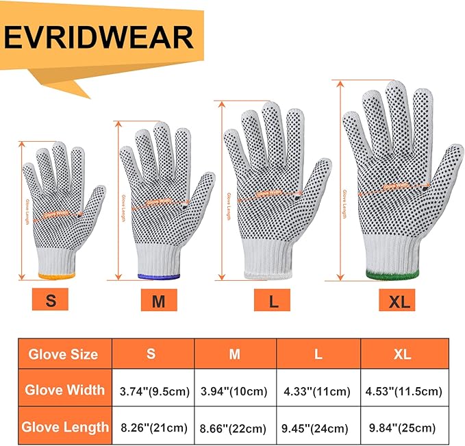 Evridwear Cotton Polyester String Knit Shell Safety Protection Work Gloves for Painter Mechanic Industrial Warehouse Gardening Construction One Case (12 Pairs X20) With Two Side dots, S Size