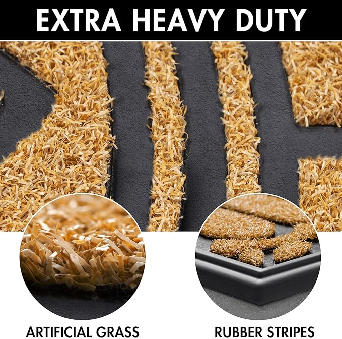 Mibao Half Round Door Mat, Non-Slip Welcome Entrance Way Mat, Durable Rubber Mats, Low-Profile Heavy Duty Doormat, Circle Mats for Garage, Patio, High Traffic Areas, 23.5" x 35.5", Yellow