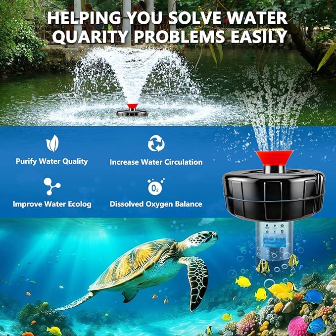 RAMATA Pond Fountain Aerator 1HP 750W 110V/15000 GPH Floating Fountain Pump, 120FT Power Cord, Multifunctional time Controller, Stainless Steel Body, Aerator Pump for Small & Large Ponds and Lakes