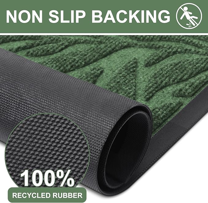 Smiry Front Door Mat Indoor Outdoor Entrance, Heavy Duty Natural Rubber, Trap Dirt and Moisture, Non-Slip Doormats, Low Profile, Easy Clean Patio Porch Entryway Mat, 47x32, Green