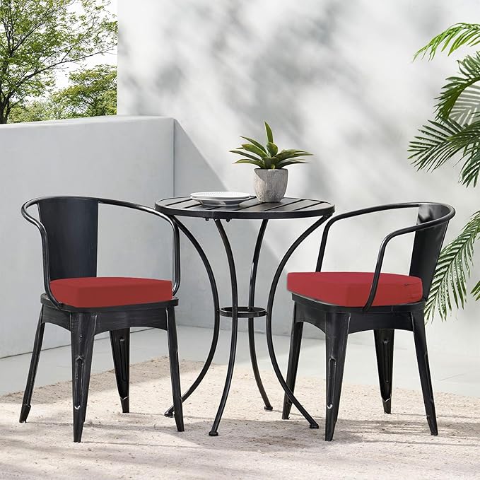 Topotdor Outdoor Chair Cushions Set of 4, 17"x16"x2" Waterproof Patio Chair Cushions for Outdoor Furniture, Round Corner Outdoor Seat Cushions Color Fastness Chair Pads with Ties, Bright Red