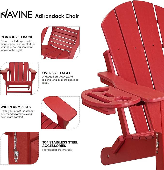 Adirondack Chair Set of 8, HDPE Folding Adirondack Chair with Multifunctional Cup Holder, Weather Resistant Fire Pit Chair for porches, patios, poolsides, Decks.