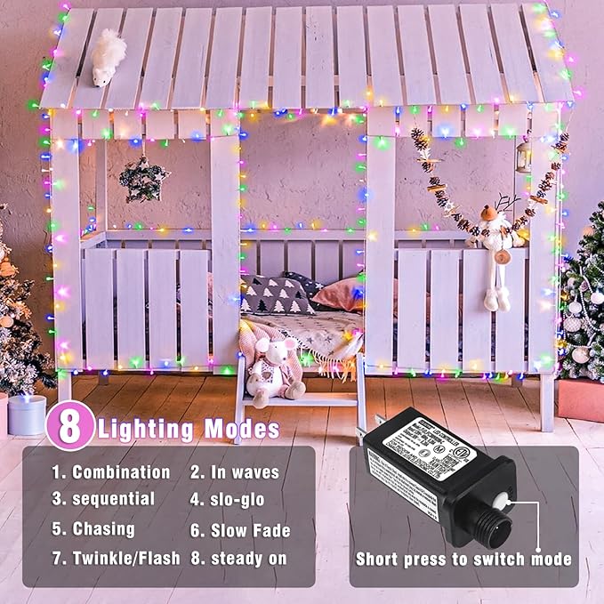 100FT 300 LED Outdoor String Lights, Connectable Easter String Lights Waterproof with 8 Modes, Plug in Twinkle Fairy Lights Clear Wire for Indoor Bedroom Home Wedding Patio Decor, Pastel Multicolor