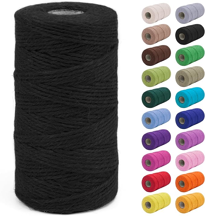 JeogYong 2mm Jute Twine String 328 Feet Natural Thick Garden Twine for Crafts, Hemp Twine for Outdoor, Gardening, Gift Wrapping, Plants, Packing Materials (Black)
