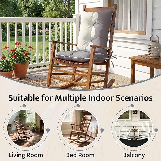 mudilun Outdoor Adirondack Chair Cushion High Weather Resistant Tufted Waterproof Rocking Chair Cushions Anti-Slip Thickened High Back Patio Seat Pads (Outdoor-Gray-White)