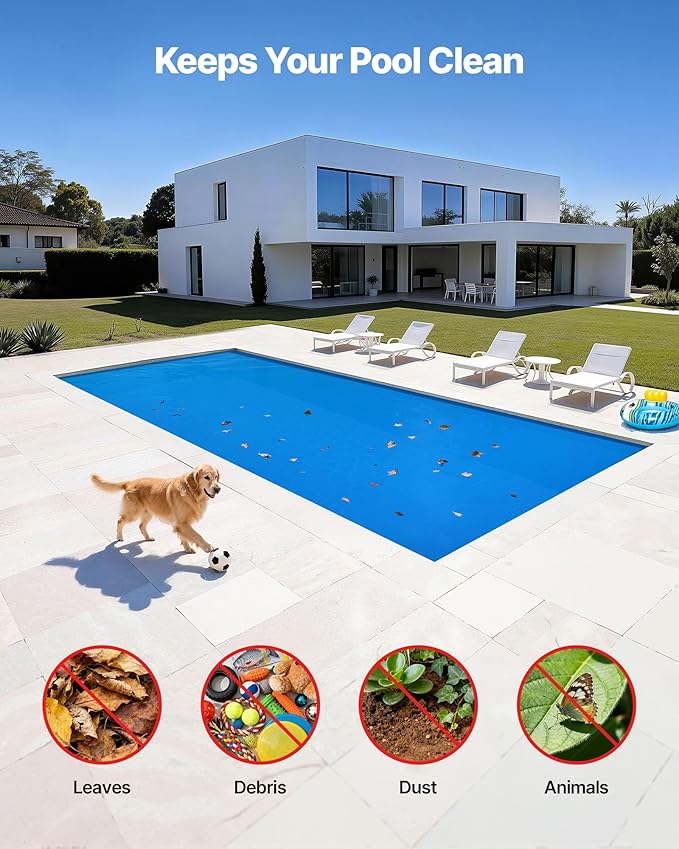 VEVOR Solar Pool Cover, 36 x 16 ft Rectangle Pool Bubble Cover, 12 Mil Pools Solar Blanket with Bubble & PE Material, Daytime Heat Absorption, Nighttime Heat Retention, Heat Retaining Solars Covers