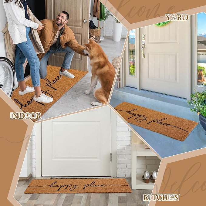 Long Doormat 48''x16'' Front Door Mat for Entrance Inside Outdoor Large Decorative Door Rug Welcome Mat for Outside Home Entry(Happy Place,Yellow)