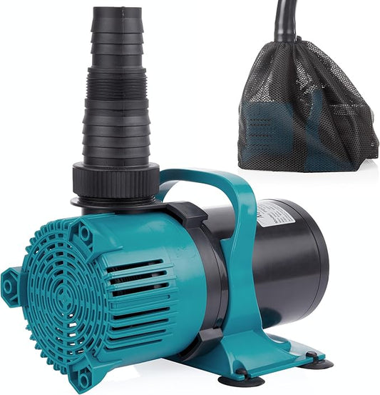 Alpine Corporation 5600 GPH Vortex Submersible Water Pump 20 Ft Cord for Ponds, Fountains and Water Circulations, Quiet Operation Vertical/Horizontal, 22.5 Ft Lift 324 Watts, Black/Teal