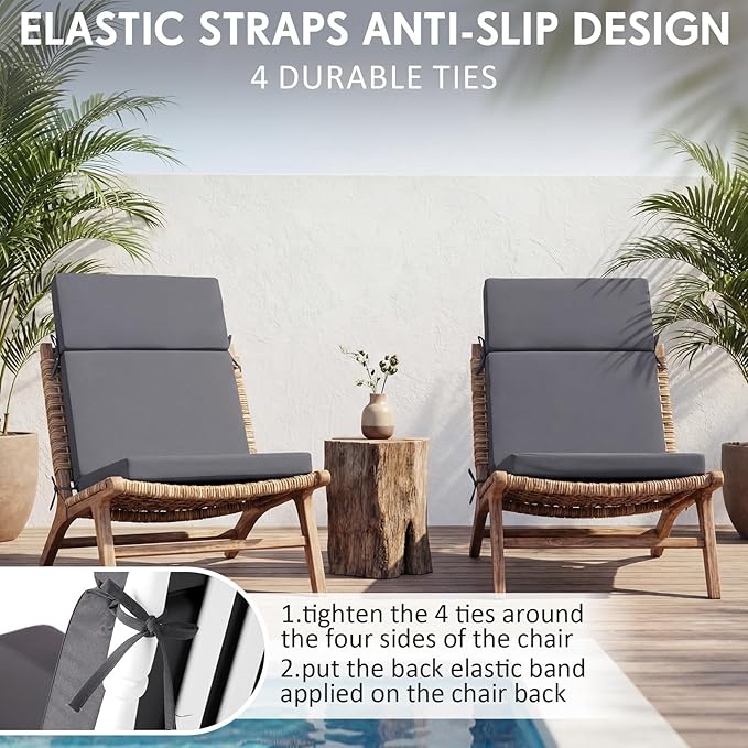 4 Pack Outdoor High Back Chair Cushion, 44 x 20 inches Patio Chair Cushions Waterproof Rocking Cushions Indoor Furniture Seat Pad, Weather Resistant (Solid,Dark Grey)