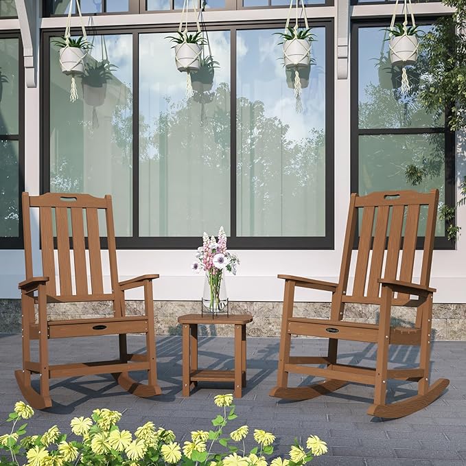 Oversized Rocking Chair, Outdoor Rocking Chair for Adults, All Weather Resistant Porch Rocker for Lawn Garden, Wood