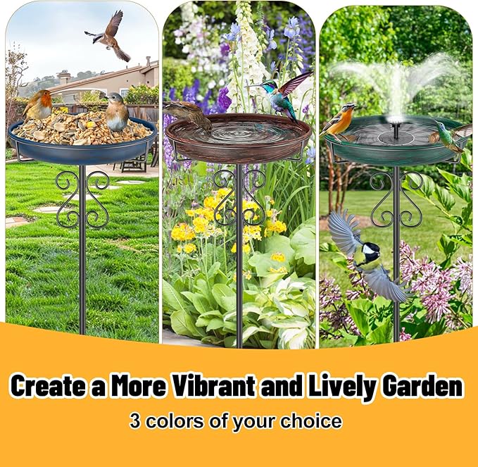 Metal Bird Bath for Outside,Bird Baths Feeder Bowl with 5 Prongs Base Stake,Freestanding BirdBaths for Outdoors Garden Patio Yard Lawn Decor (Vintage Bronze)
