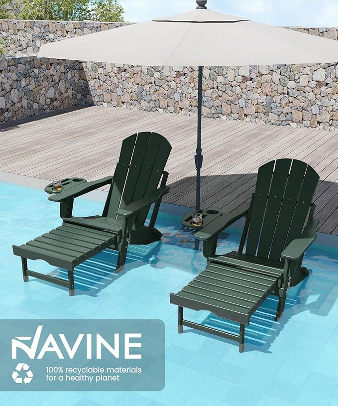 Adjustable Adirondack Chair with Retractable Ottoman Set of 2, HDPE Folding Adirondack Chair with Cup Holder, All Weather Fire Pit Chair for Outdoor.