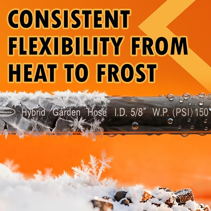 5/8 in. × 10 ft. High Flow Heavy Duty Garden Hose Flexible Hybrid Rubber Water Hose, No Memory Durable Premium Water Hose Leader Hose for Watering, Irrigation, Water Transfer Pump