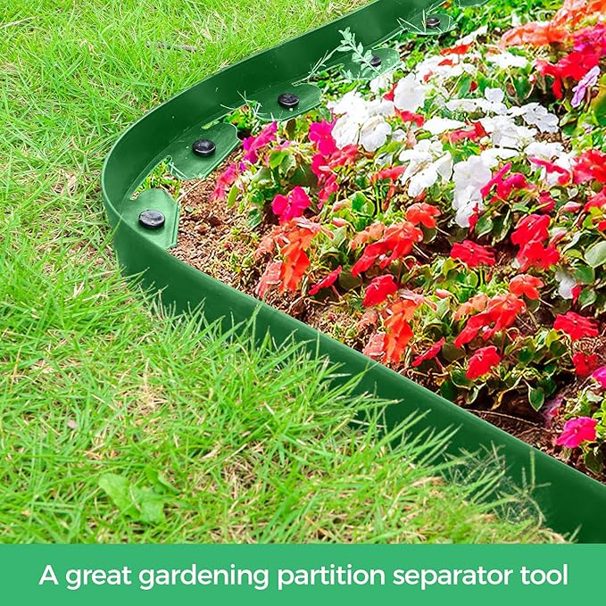 2-Inch x 33 FT Landscape Edging Border with 50 Spikes, Garden Edging Lawn Edging Border Kit, Plastic Edging Border Flexible for Garden Flower Beds Lawn Yard Pathway (Green)