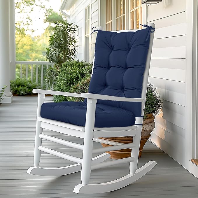 mudilun Rocking Chair Cushion Non-Slip Tufted Indoor/Outdoor Rocking Chair Cushions 80% Water Proof with Straps for Living Room Baby Room Garden High Back Rocking Chair Pads (Blue)