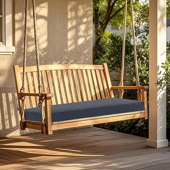 Outdoor Bench Cushion Waterproof 42"x18" – Fade-Resistant Patio Furniture Cushion with Ties for Porch Swing, Loveseat, or Indoor Bench Replacement, Dark Grey