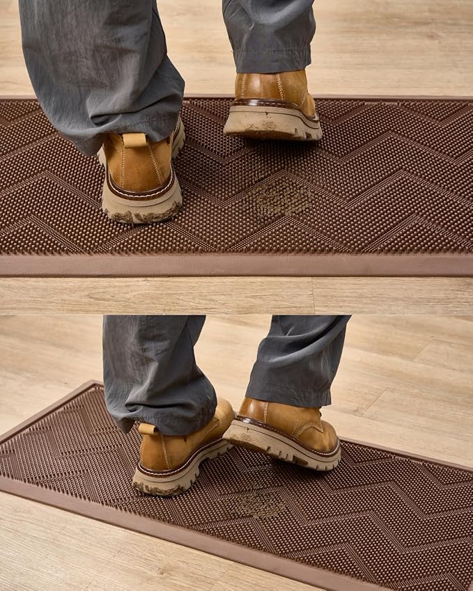 Long Front Door Mat for Outside Entrance 35.5"x17" – Anti-Slip Dirt-Trapping Waterproof Rubber Indoor & Outdoor Mat with Textured Surface for Entryway - Heavy Duty All Weather Doormat – Brown