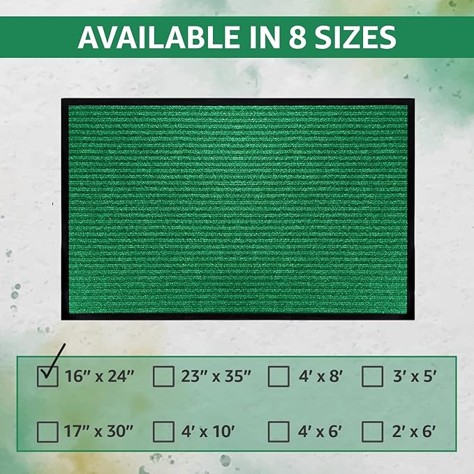 LuxUrux Striped Green Door Mat - Heavy Duty, Indoor/Outdoor, Easy Clean, Waterproof, Low-Profile (24'' x 16'') - Ideal for Entry, Patio, Garage - Durable Solution for High Traffic Entrance Ways