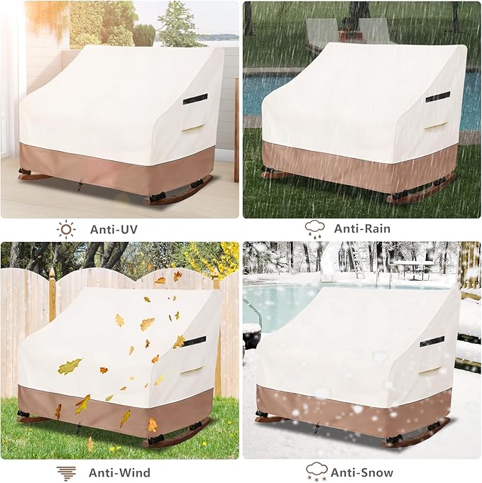 50" Double-Wide Outdoor Rocking Chair Cover, Waterproof & Dust Proof Patio Furniture Covers, Patio Chair Covers 51" W x 34" D x 45" H(Beige)
