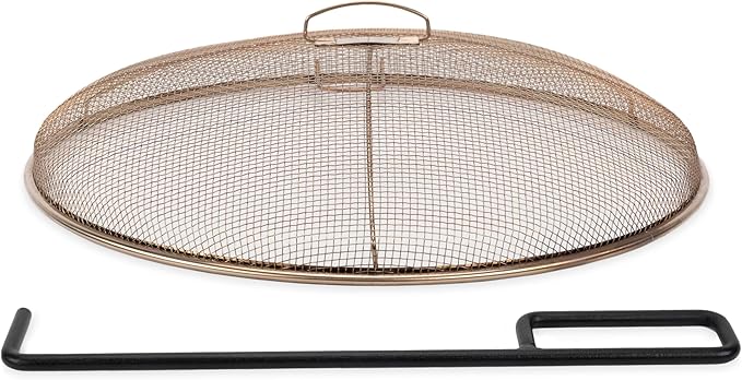 TIKI Social & Huddle Fire Pit Screen & Poker Set – Spark Protector, Ember Guard & Fire Poker for Safe Smokeless Fires – Durable Gold & Black Metal Fire Pit Accessories