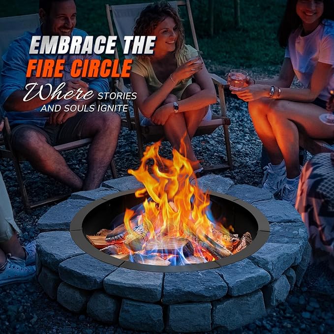 INNO STAGE 31 Inch Fire Pit Ring (35 Inch Outer), Heavy Duty Steel Fire Ring Outside, Large Round Fire Pit Insert, DIY Camping Fire Ring, Above or In-Ground, Black Carbon for Patio Backyard Bonfire