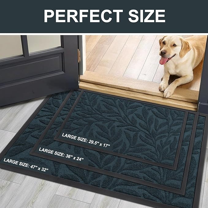 Smiry Front Door Mat Indoor Outdoor Entrance, Heavy Duty Natural Rubber, Trap Dirt and Moisture, Non-Slip Doormats, Low Profile, Easy Clean Patio Porch Entryway Mat, 29.5x17, Lake Blue