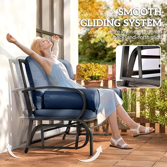 Outsunny Swing Glider Rocking Chair, Double Patio Bench, 2 Person Loveseat with Steel Frame, Cushions, Pillow Armrests, Blue