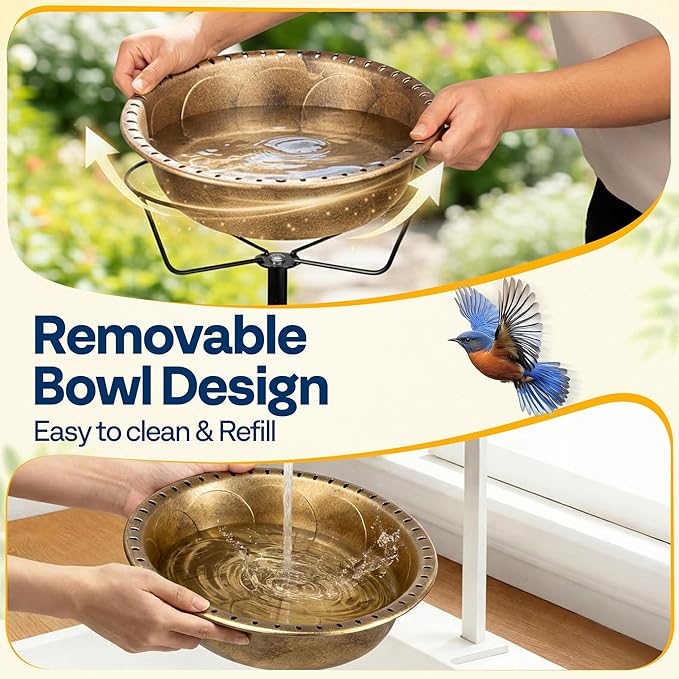 VIVOHOME Bird Bath for Outside, Outdoor 13'' Birdbath Bowl with Metal Ground Stake, Weather-Resistant ABS Bird Bath and Feeder for Garden, 1.45 Gallons, Copper