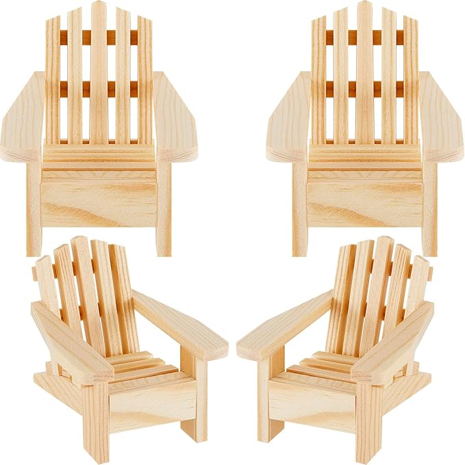 Sumind 4 Pieces Wood Adirondack Style Miniature Chair Doll House Wooden Dollhouse Model Chairs for Dollhouse Accessories Furniture Christmas Decoration