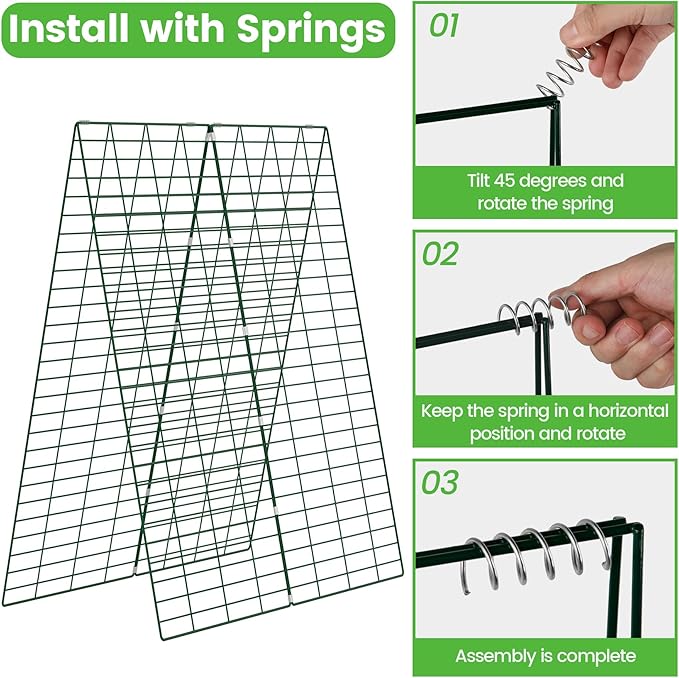 Foldable Cucumber Trellis 3 Pack, 48" L x 34" W A-Frame Trellis, Climbing Plants Support Raised Bed Trellis, with Twist Ties & Plant Bags for Outdoor Yards Gardens