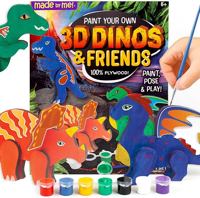 Made By Me Build & Paint Your Own Wooden Toys, DIY Wood Craft Kit, Easy to Assemble, 3D Dinos and Friends