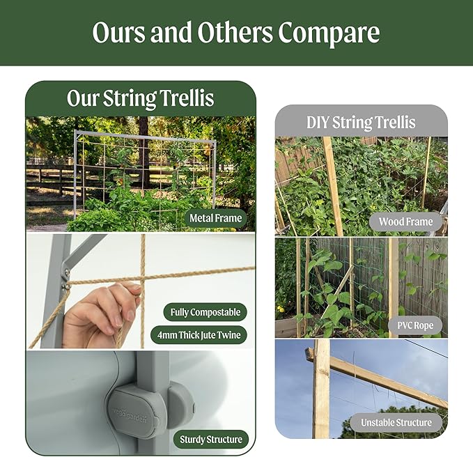 Vego Garden Metal Frame Tomato Trellis, Garden Trellis for Climbing Plants Like Cucumber Beans Tomatoes & Vines, 5.0ft Long Metal Trellis for Raised Garden Beds