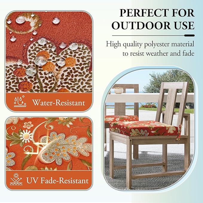 Wellsin Outdoor Chair Cushions for Patio Furniture - Outdoor Cushions for Chairs - Water Resistant Patio Chair Cushions Set of 4, 18.5"X16"X3", Flower Red