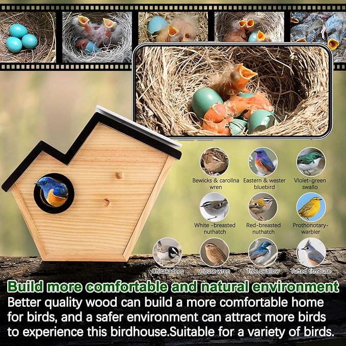 Bird House with Camera, 4MP Smart Birdhouse Camera with Solar Powered, Birdhouse Cameras for Families, Motion Detection & 32GB SD Card, Watch Bird Nesting & Hatching in Real Time
