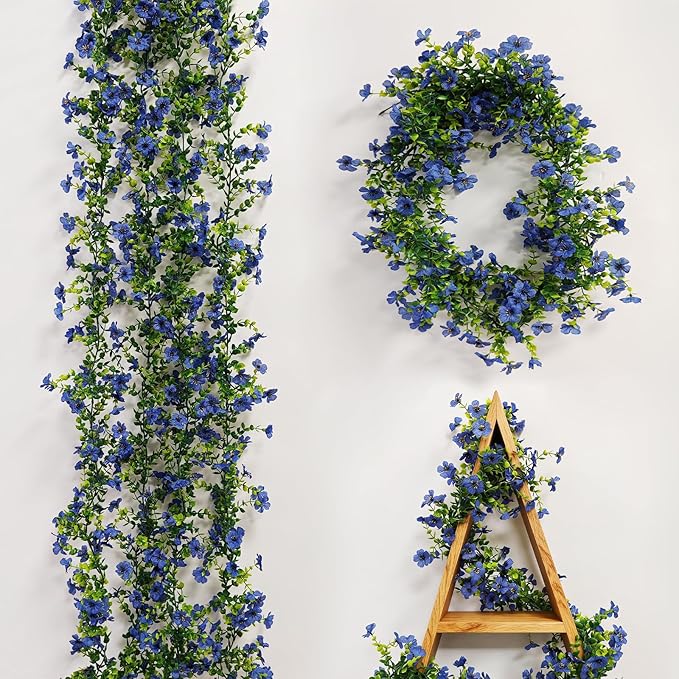 4 Pcs Faux Flowers Garland Plant, Artificial Vines Hanging Flowers Leaves Greenery Garland for Wedding Backdrop Arch Wall Decor, 6 Feet/pcs UV Resistant Indoor Outdoor