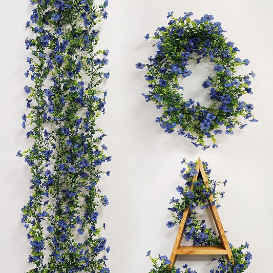 4 Pcs Faux Flowers Garland Plant, Artificial Vines Hanging Flowers Leaves Greenery Garland for Wedding Backdrop Arch Wall Decor, 6 Feet/pcs UV Resistant Indoor Outdoor