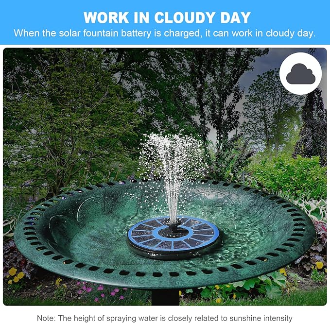 Yzert Solar Fountain with 2000 mAh Battery Backup Works in Cloudy, Glass Solar Powered Bird Bath Fountains with 7 Nozzles, 3.5 W Solar Fountain Pump for Birdbath,Garden, Outdoor, Pond (Blue)
