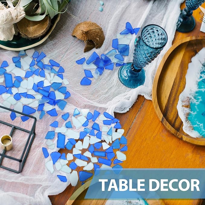 Jetec 11 oz Sea Glass for Crafts Pieces Decor Flat Frosted Sea Glass Vase Filler Crushed for Beach Wedding Party Decor Home Aquarium DIY Craft Supplies(Deep Blue, Blue, White)