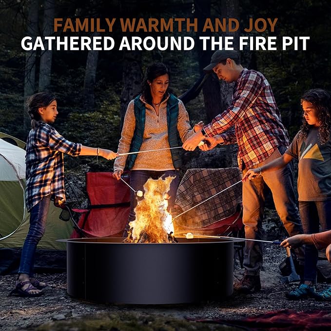 Outdoor Smokeless Fire Pit Ring Insert,36 Inch Inner|42 Inch Outer Diameter, Heavy Duty Metal Round Fire Ring for Outside Wood Burning, Black