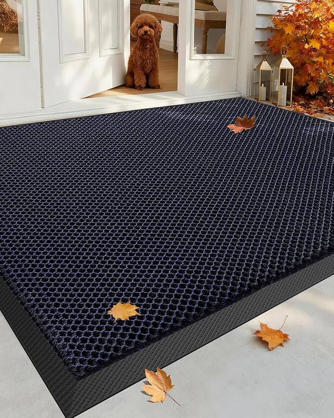 Color&Geometry High Stretch Elastic Silk Doormat, Large Front Door Mat Outside Entrance, Outdoor Door Mat for Patio,Quick-Dry & Heavy-Duty, Non-Slip Rubber Large Doormat, 32"x48" Blue