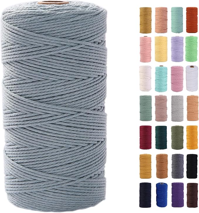 MAOQIAN Grayish Blue Macrame Cord 2mm x 220Yards,Colored Cotton Rope Colorful Cotton Cord Soft Craft Cord Twine for Wall Hanging Plant Hangers Crafts Decorative Projects