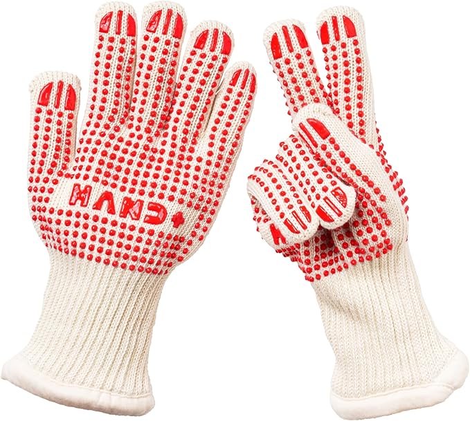 Hand+ Heat Resistant Oven Gloves (Size S/M) 932°F / 500°C for BBQ Baking Cooking Smoker Fireplace Camping with Silicone Grip Thermo Dot Level 4 EN407 Certified