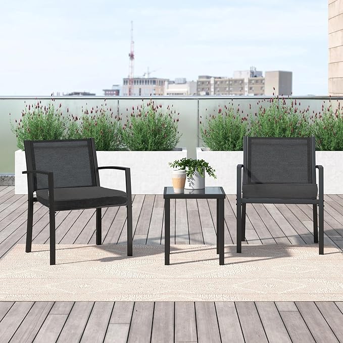 17"x 16"x 3" Patio Chair Cushions Set of 2, Waterproof Outdoor Chair Cushions, Patio Seat Cushion with Adjustable Ties, Grey