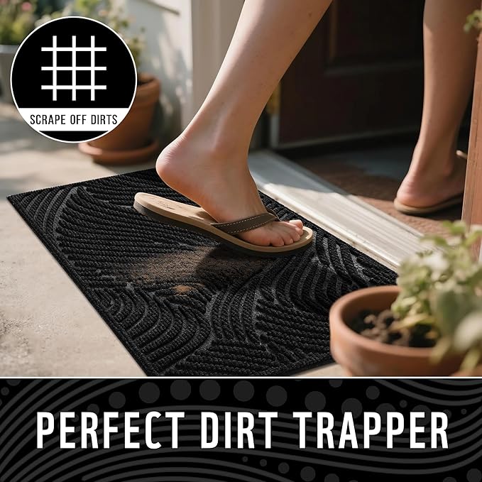 Yimobra Doormat Outdoor Entrance, Simple Stripes All-Weather Waterproof & Non-Slip Mat for Front Door, Heavy Duty Welcome Mat for Indoor, Garage, Patio-36x24, Black